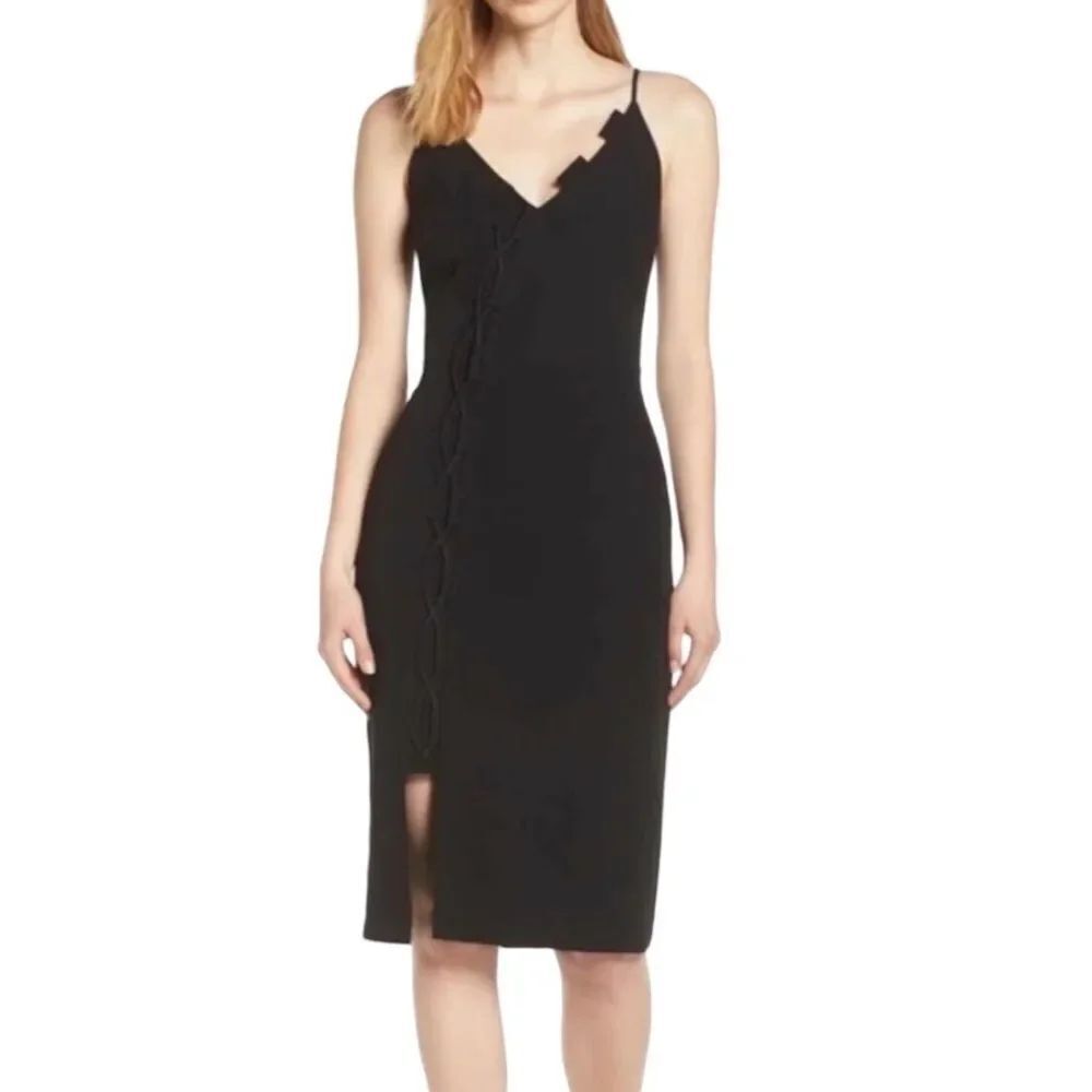 NEW Harlyn Anthropologie Black Lace Up Black Fitted Dress Women’s Medium